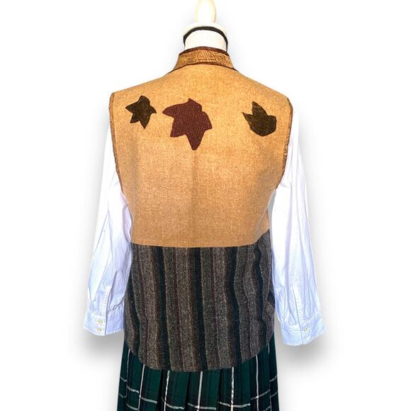 Vntg Handmade Academia Vest Sz OS Brown Mixed Materials Tweed Velvet Indie - Picture 8 of 10